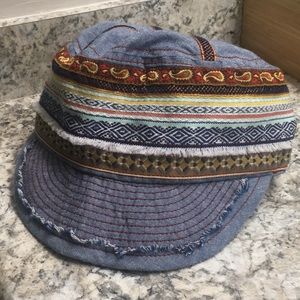 Free People Denim Patchwork Conductor Hat